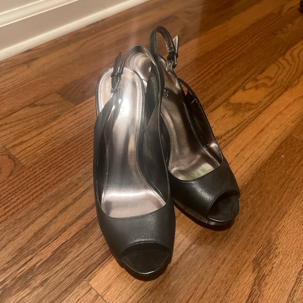 Calvin Klein Black Peep-Toe Slingback Heels